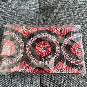 Beaded Clutch with Red and Black Pattern